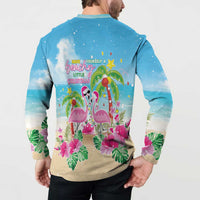 Hawaii Christmas Button Sweatshirt Deck The Palms Holiday Flamingos LT05 - Polynesian Pride