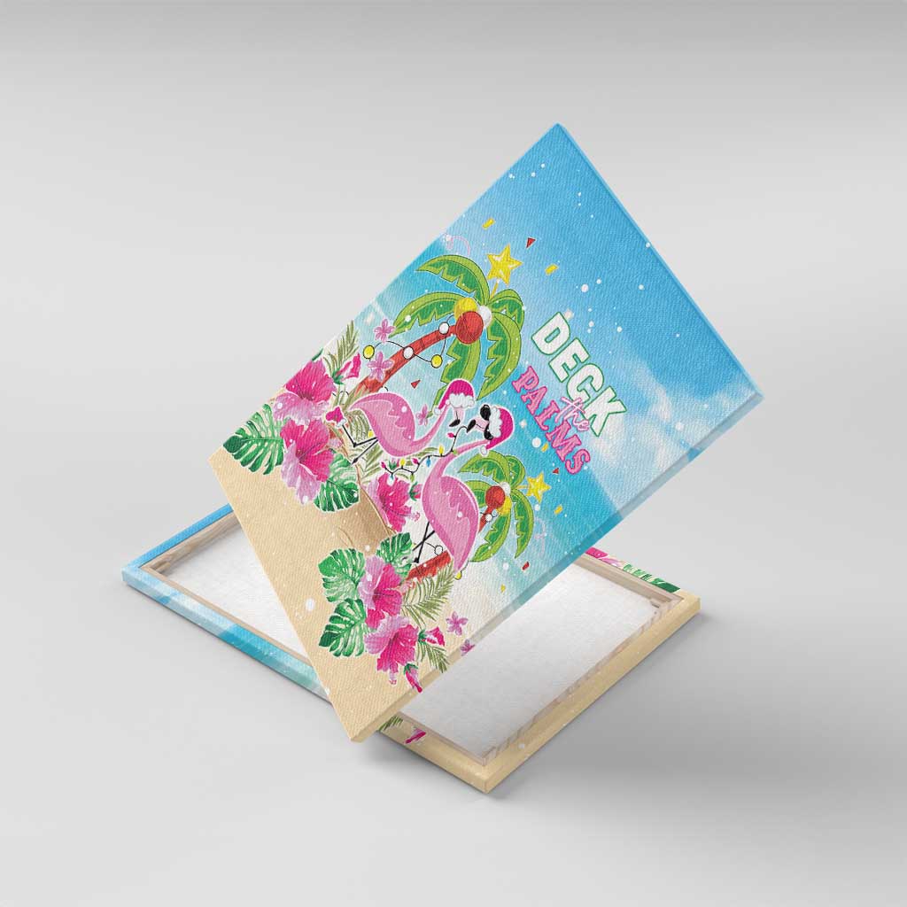 Hawaii Christmas Canvas Wall Art Deck The Palms Holiday Flamingos LT05 With Frame Blue - Polynesian Pride