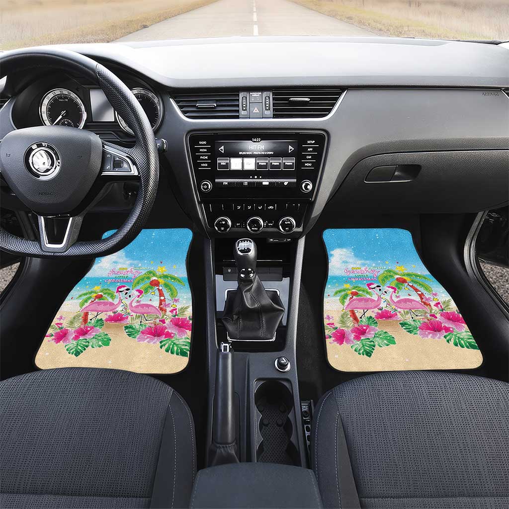 Hawaii Christmas Car Mats Deck The Palms Holiday Flamingos LT05 Set 2pcs - Front Blue - Polynesian Pride