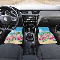 Hawaii Christmas Car Mats Deck The Palms Holiday Flamingos LT05 Set 2pcs - Front Blue - Polynesian Pride