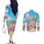 Hawaii Christmas Couples Matching Off The Shoulder Long Sleeve Dress and Long Sleeve Button Shirt Deck The Palms Holiday Flamingos