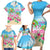 Hawaii Christmas Family Matching Short Sleeve Bodycon Dress and Hawaiian Shirt Deck The Palms Holiday Flamingos