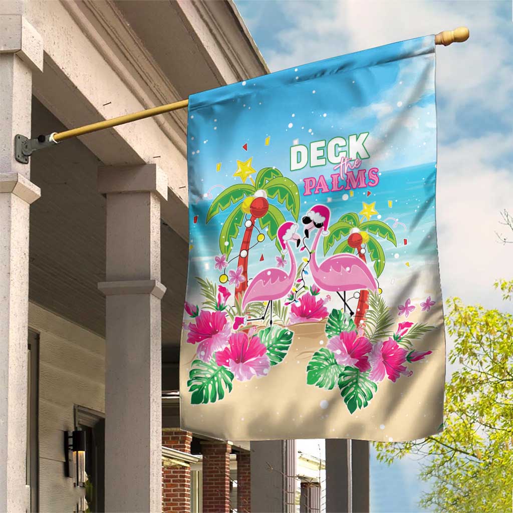 Hawaii Christmas Garden Flag Deck The Palms Holiday Flamingos LT05 House Flag Blue - Polynesian Pride
