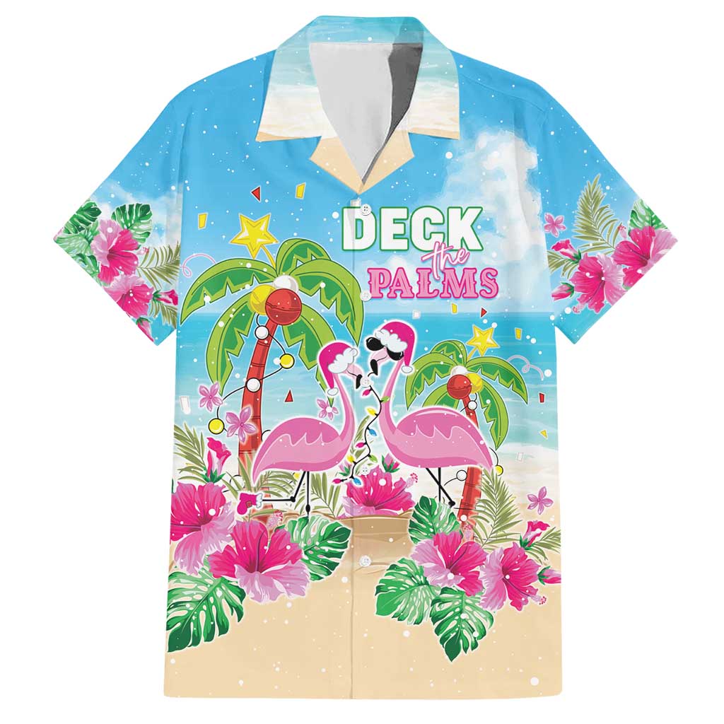 Hawaii Christmas Hawaiian Shirt Deck The Palms Holiday Flamingos LT05 Blue - Polynesian Pride