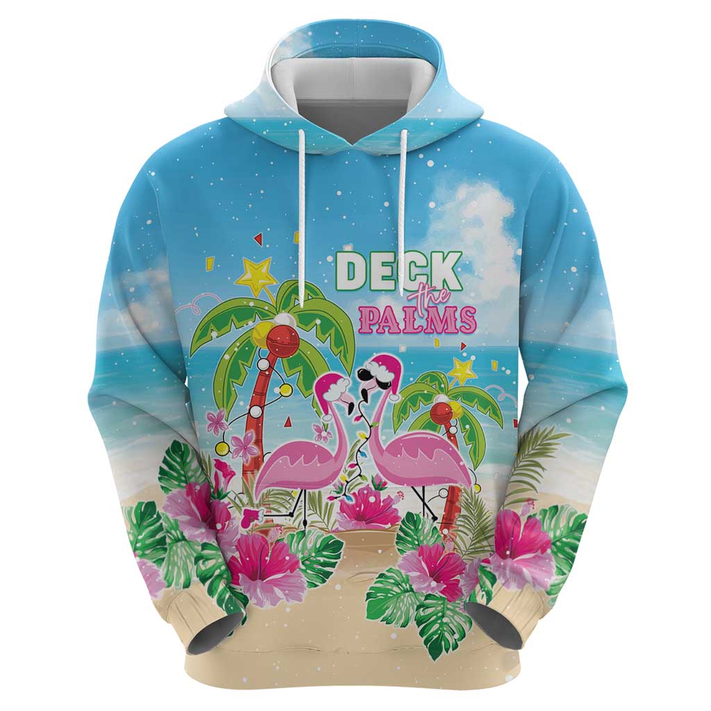 Hawaii Christmas Hoodie Deck The Palms Holiday Flamingos LT05 - Polynesian Pride