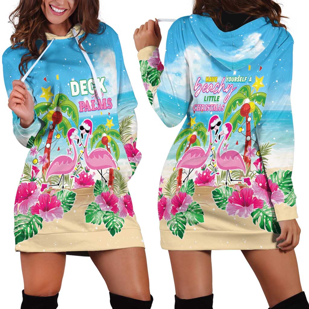 Hawaii Christmas Hoodie Dress Deck The Palms Holiday Flamingos LT05 - Polynesian Pride