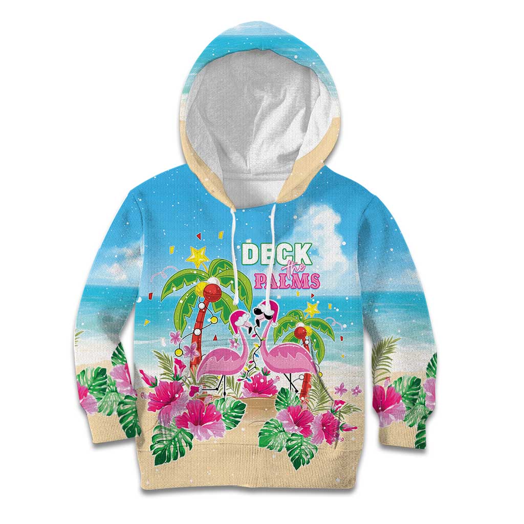 Hawaii Christmas Kid Hoodie Deck The Palms Holiday Flamingos LT05 Hoodie Blue - Polynesian Pride