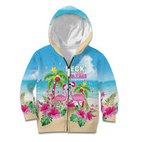 Hawaii Christmas Kid Hoodie Deck The Palms Holiday Flamingos LT05 Zip Hoodie Blue - Polynesian Pride
