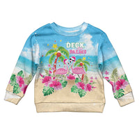 Hawaii Christmas Kid Ugly Christmas Sweater Deck The Palms Holiday Flamingos LT05 Kid Blue - Polynesian Pride