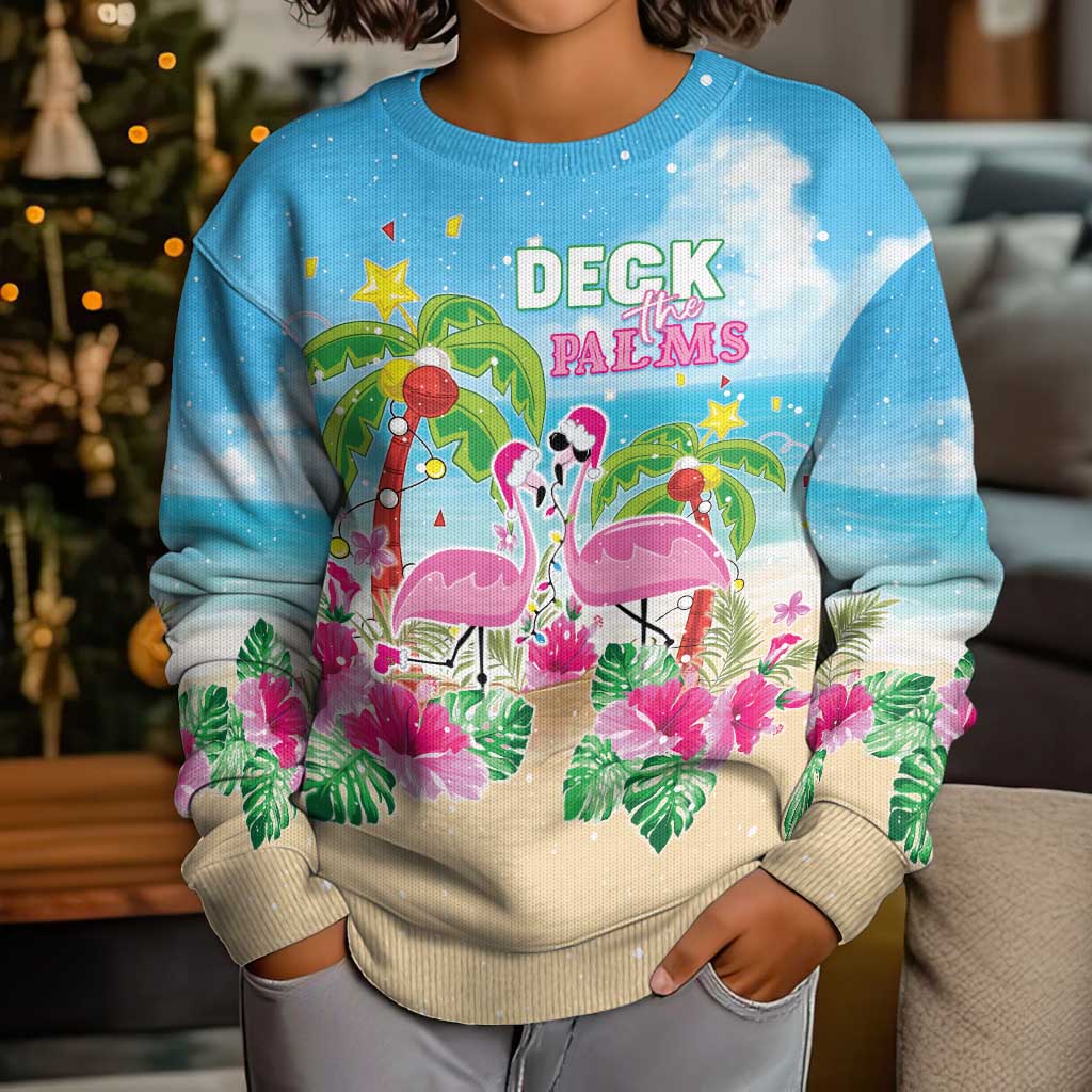 Hawaii Christmas Kid Ugly Christmas Sweater Deck The Palms Holiday Flamingos LT05 - Polynesian Pride