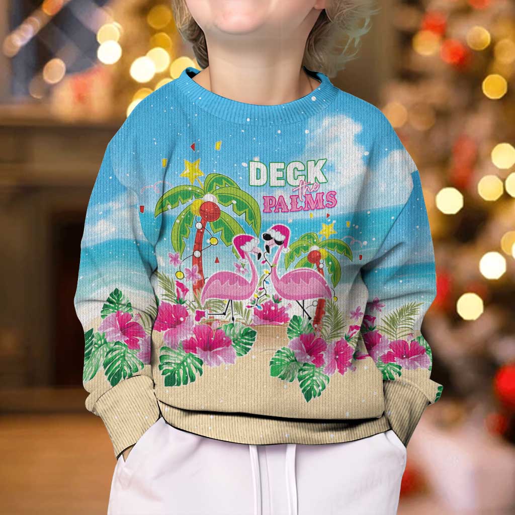 Hawaii Christmas Kid Ugly Christmas Sweater Deck The Palms Holiday Flamingos LT05 - Polynesian Pride