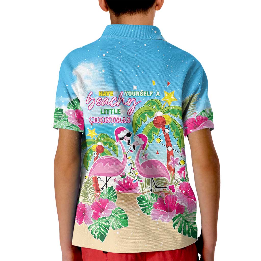 Hawaii Christmas Kid Polo Shirt Deck The Palms Holiday Flamingos LT05 - Polynesian Pride