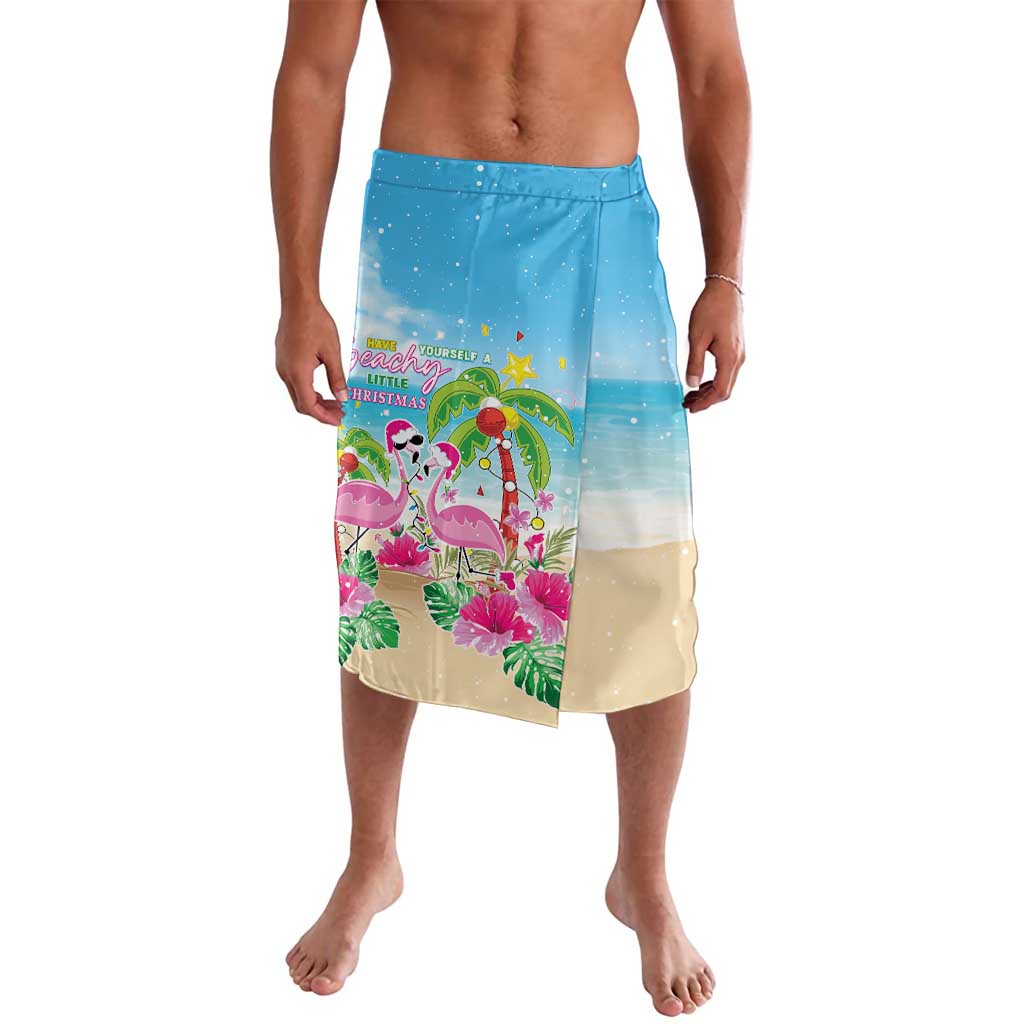 Hawaii Christmas Lavalava Deck The Palms Holiday Flamingos LT05 Blue - Polynesian Pride