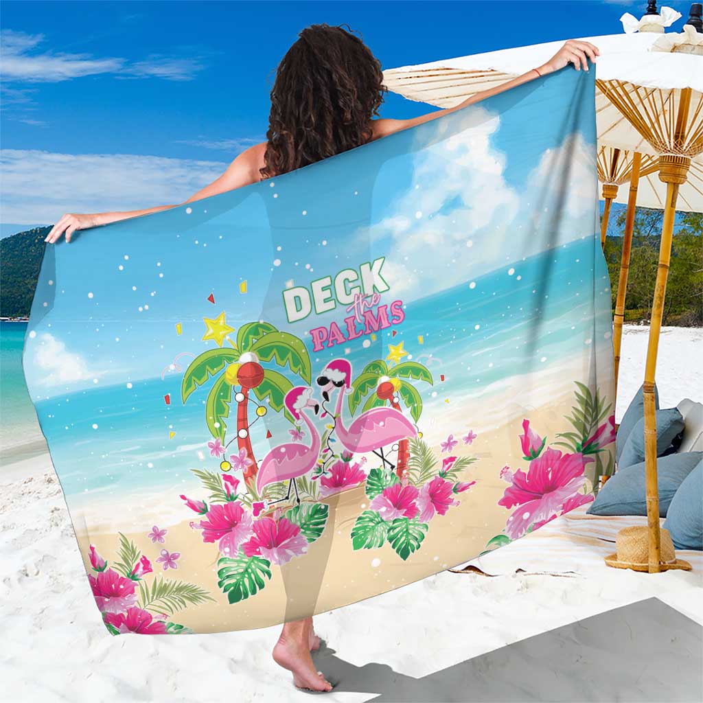 Hawaii Christmas Sarong Deck The Palms Holiday Flamingos LT05 One Size 44 x 66 inches Blue - Polynesian Pride