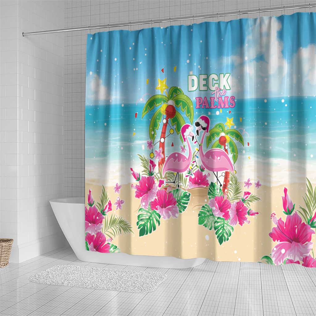 Hawaii Christmas Shower Curtain Deck The Palms Holiday Flamingos LT05 - Polynesian Pride