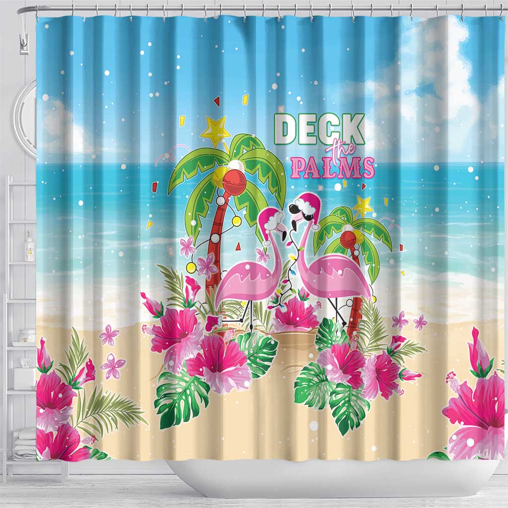 Hawaii Christmas Shower Curtain Deck The Palms Holiday Flamingos LT05 - Polynesian Pride