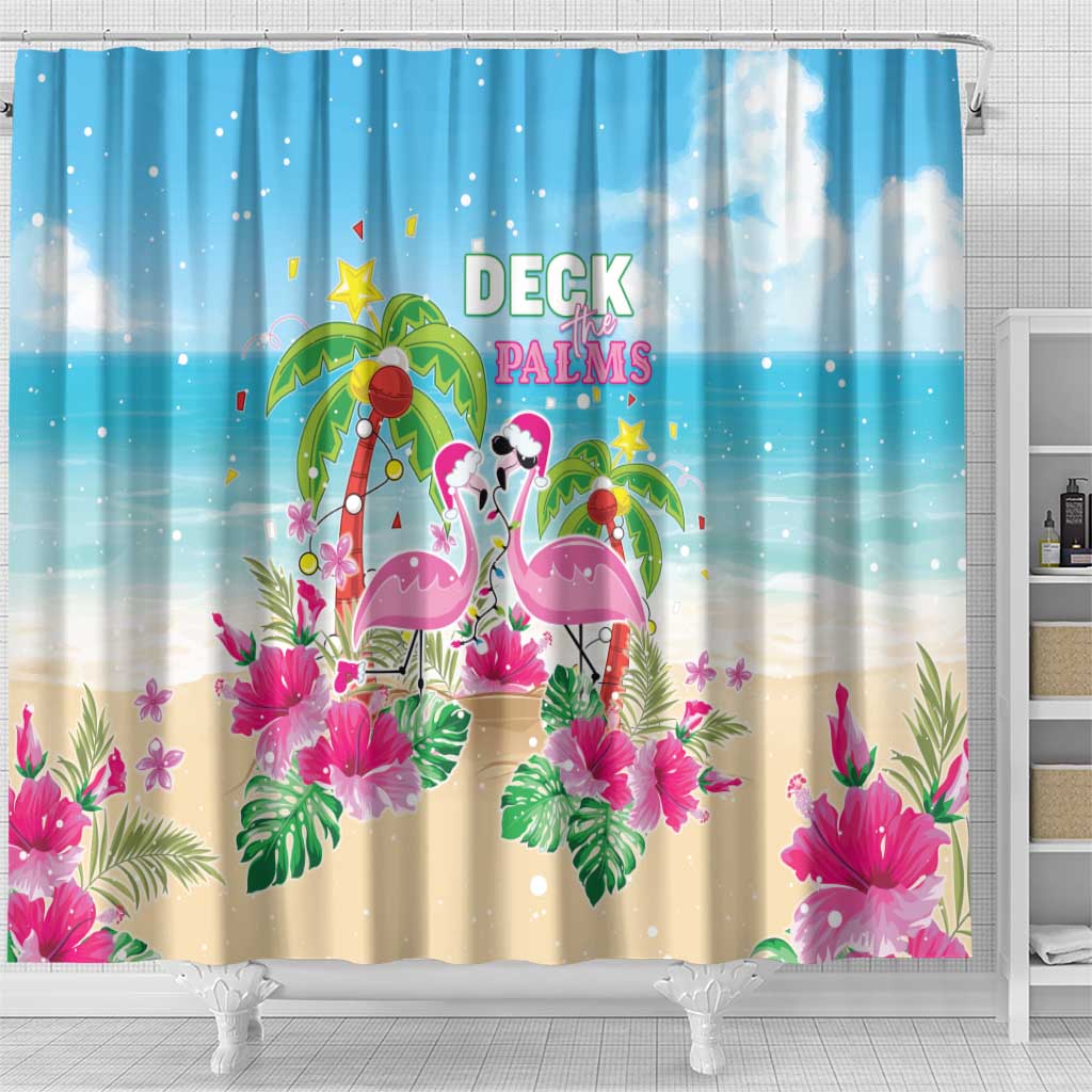 Hawaii Christmas Shower Curtain Deck The Palms Holiday Flamingos LT05 - Polynesian Pride