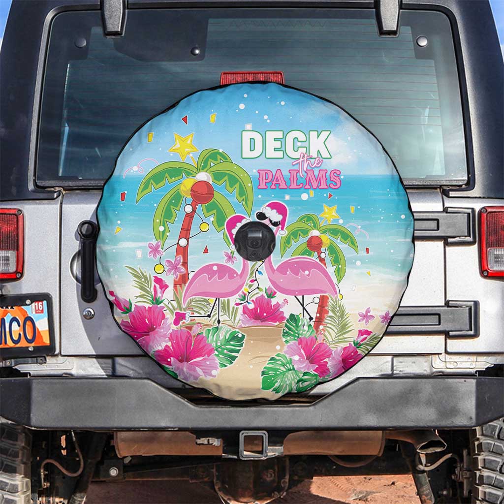 Hawaii Christmas Spare Tire Cover Deck The Palms Holiday Flamingos LT05 Blue - Polynesian Pride