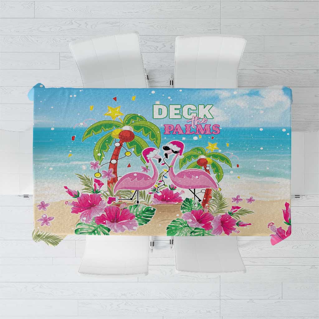 Hawaii Christmas Tablecloth Deck The Palms Holiday Flamingos LT05 Blue - Polynesian Pride