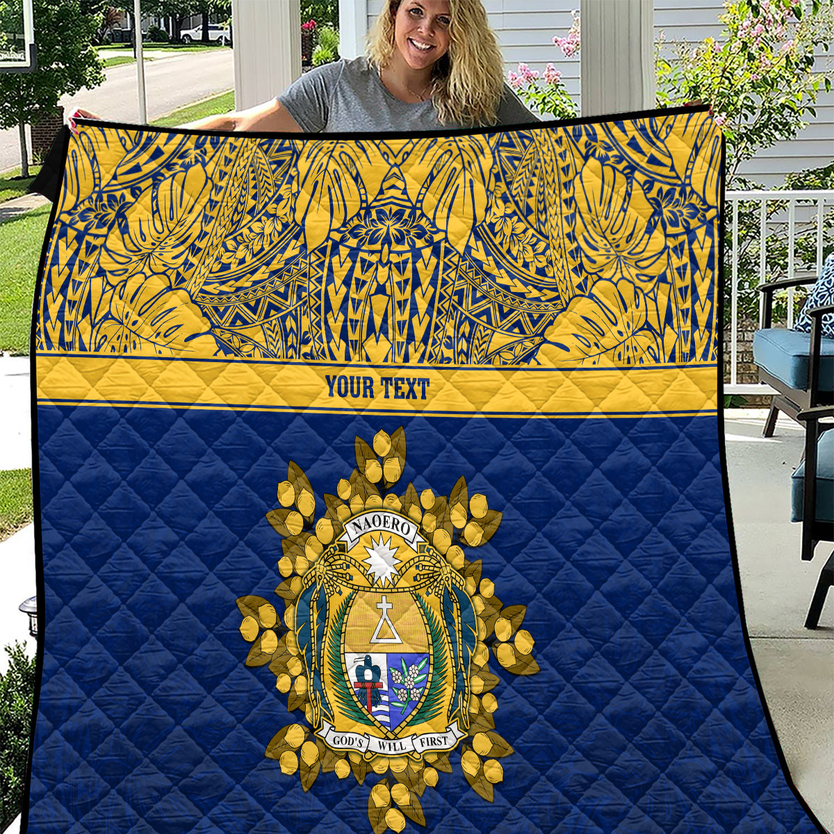 Repubrikin Naoero Independence Day Quilt Tamanu With Coat Of Arms LT05 Yellow - Polynesian Pride