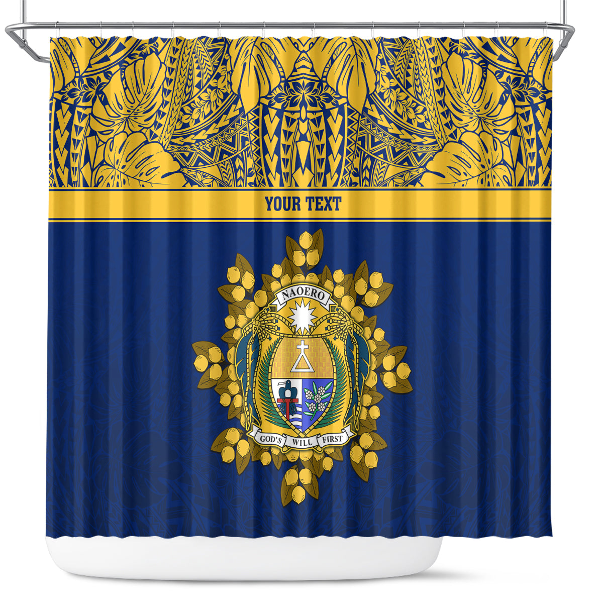 Repubrikin Naoero Independence Day Shower Curtain Tamanu With Coat Of Arms LT05 Yellow - Polynesian Pride