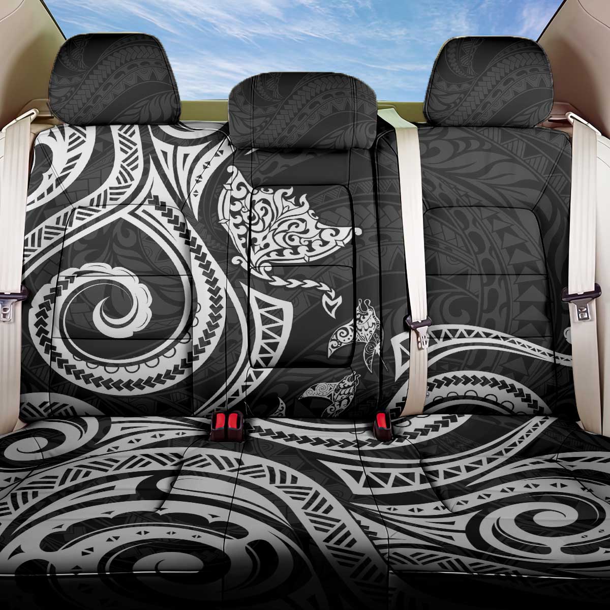 Hawaii Manta Ray Back Car Seat Cover Polynesian Art Tattoo LT05 One Size Black - Polynesian Pride