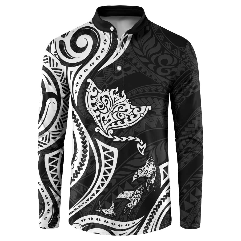 Hawaii Manta Ray Button Sweatshirt Polynesian Art Tattoo LT05 Black - Polynesian Pride