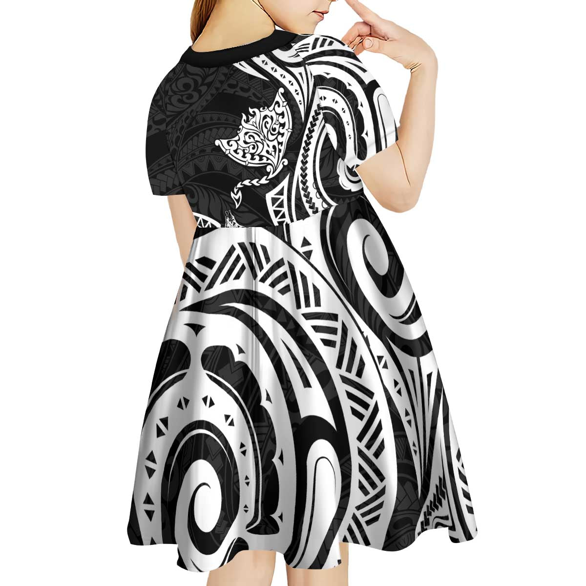 Hawaii Manta Ray Kid Short Sleeve Dress Polynesian Art Tattoo LT05 - Polynesian Pride