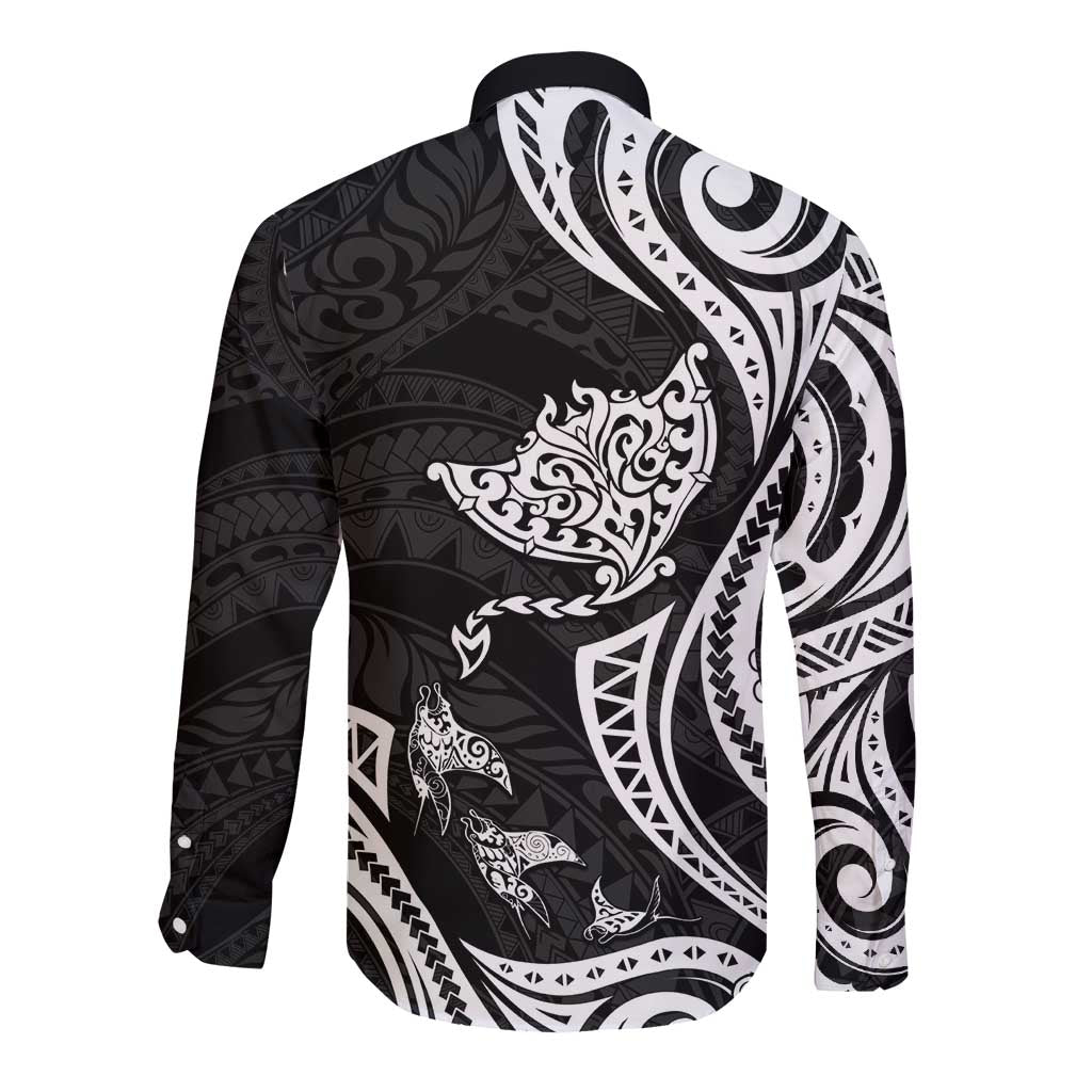 Hawaii Manta Ray Long Sleeve Button Shirt Polynesian Art Tattoo LT05 - Polynesian Pride