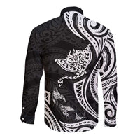 Hawaii Manta Ray Long Sleeve Button Shirt Polynesian Art Tattoo LT05 - Polynesian Pride