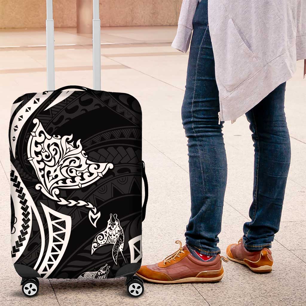 Hawaii Manta Ray Luggage Cover Polynesian Art Tattoo LT05 Black - Polynesian Pride