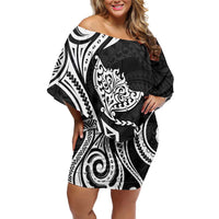 Hawaii Manta Ray Off Shoulder Short Dress Polynesian Art Tattoo LT05 Women Black - Polynesian Pride