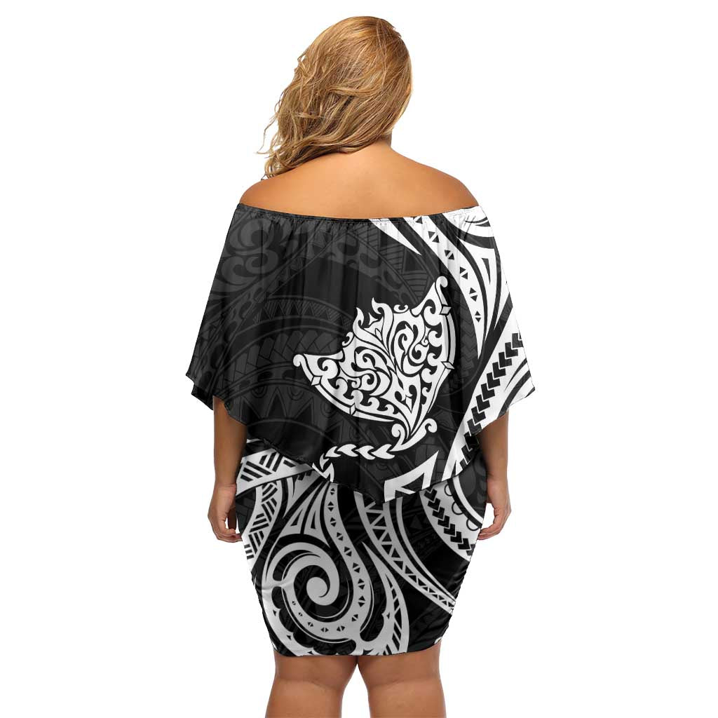 Hawaii Manta Ray Off Shoulder Short Dress Polynesian Art Tattoo LT05 - Polynesian Pride