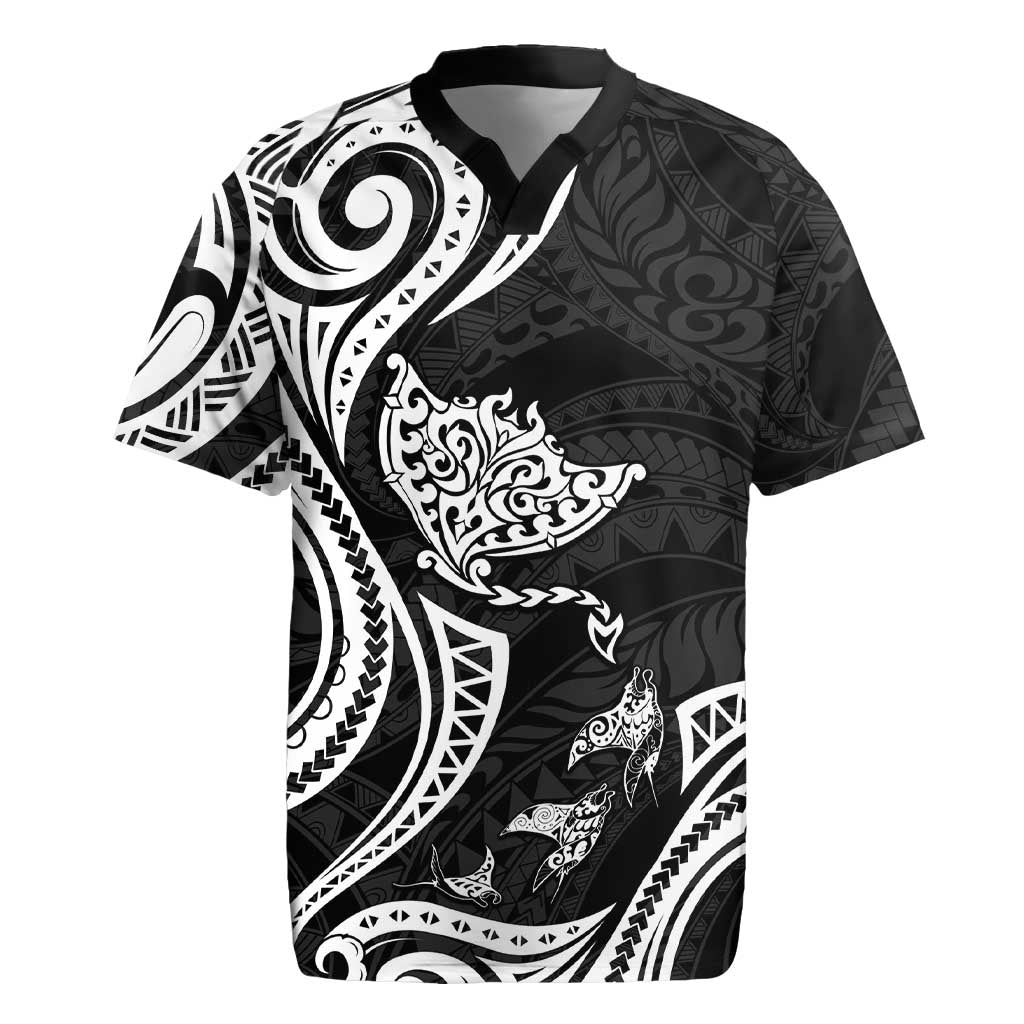 Hawaii Manta Ray Rugby Jersey Polynesian Art Tattoo LT05 Black - Polynesian Pride