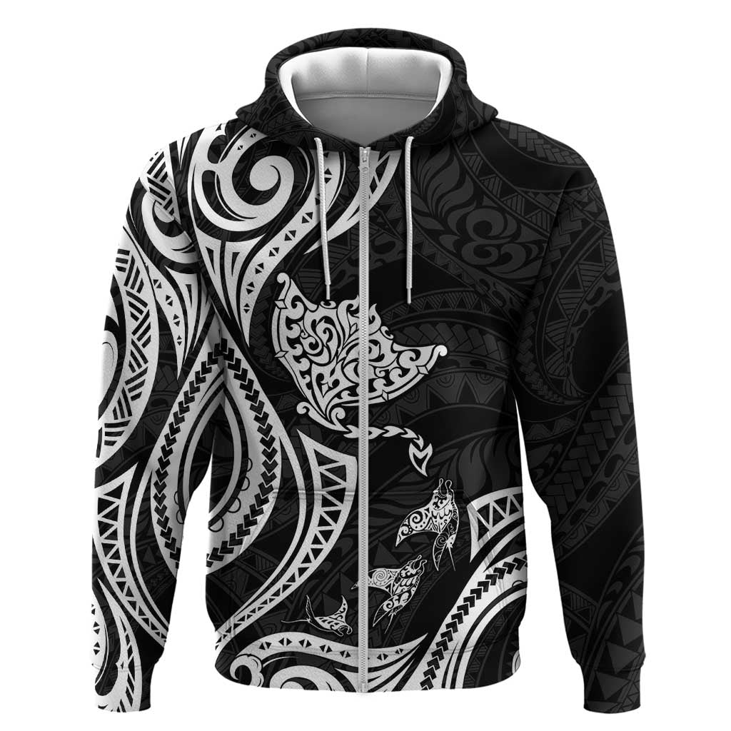 Hawaii Manta Ray Zip Hoodie Polynesian Art Tattoo LT05 Zip Hoodie Black - Polynesian Pride