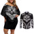 Hawaiian Hawk Couples Matching Off Shoulder Short Dress and Long Sleeve Button Shirt Polynesian Pattern Style