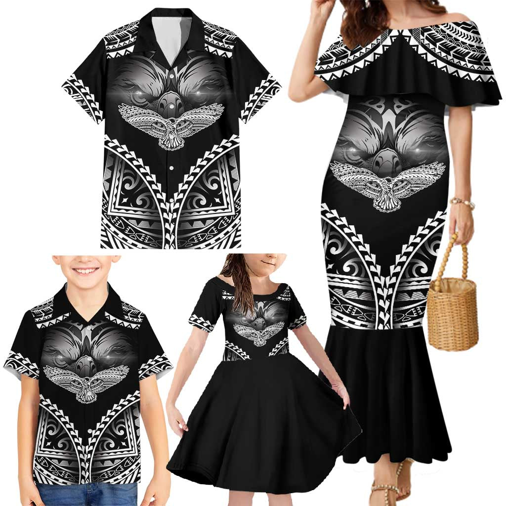 Hawaiian Hawk Family Matching Mermaid Dress and Hawaiian Shirt Polynesian Pattern Style