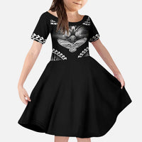 Hawaiian Hawk Kid Short Sleeve Dress Polynesian Pattern Style LT05 KID Black - Polynesian Pride