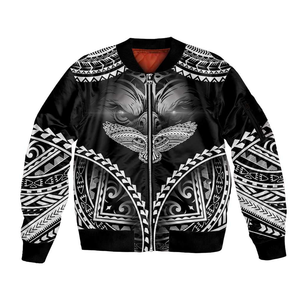 Hawaiian Hawk Sleeve Zip Bomber Jacket Polynesian Pattern Style LT05 Unisex Black - Polynesian Pride