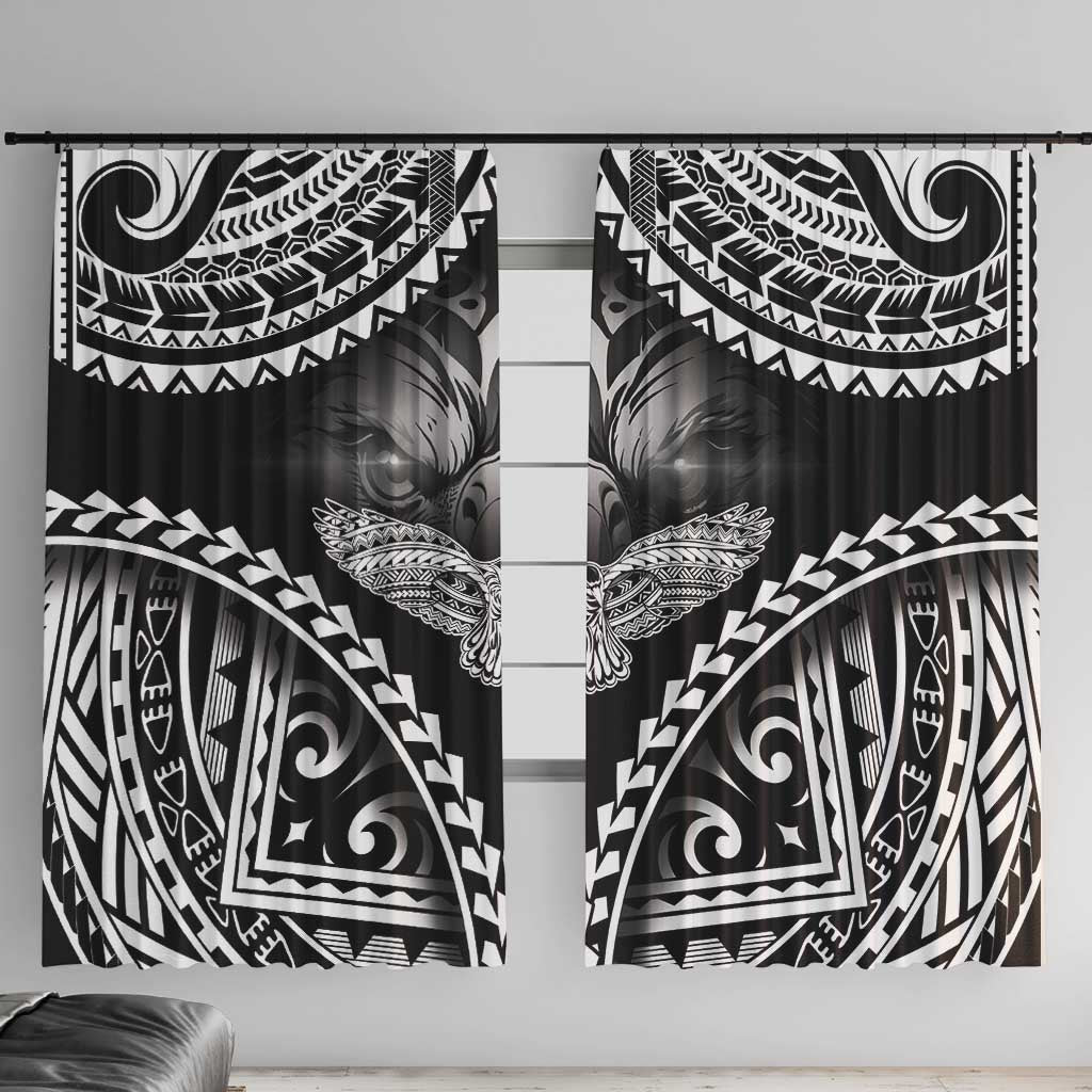 Hawaiian Hawk Window Curtain Polynesian Pattern Style LT05 With Hooks Black - Polynesian Pride