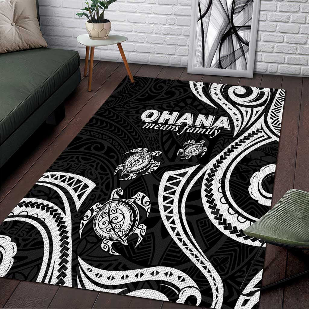 Hawaii Ohana Means Family Area Rug Sea Turtle Polynesian Style LT05 Black - Polynesian Pride