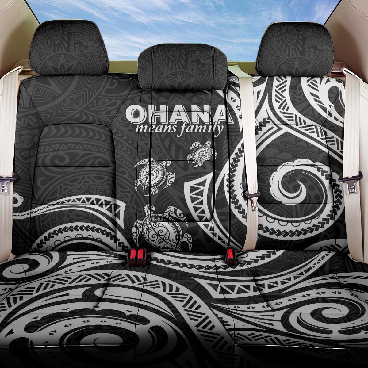 Hawaii Ohana Means Family Back Car Seat Cover Sea Turtle Polynesian Style LT05 One Size Black - Polynesian Pride