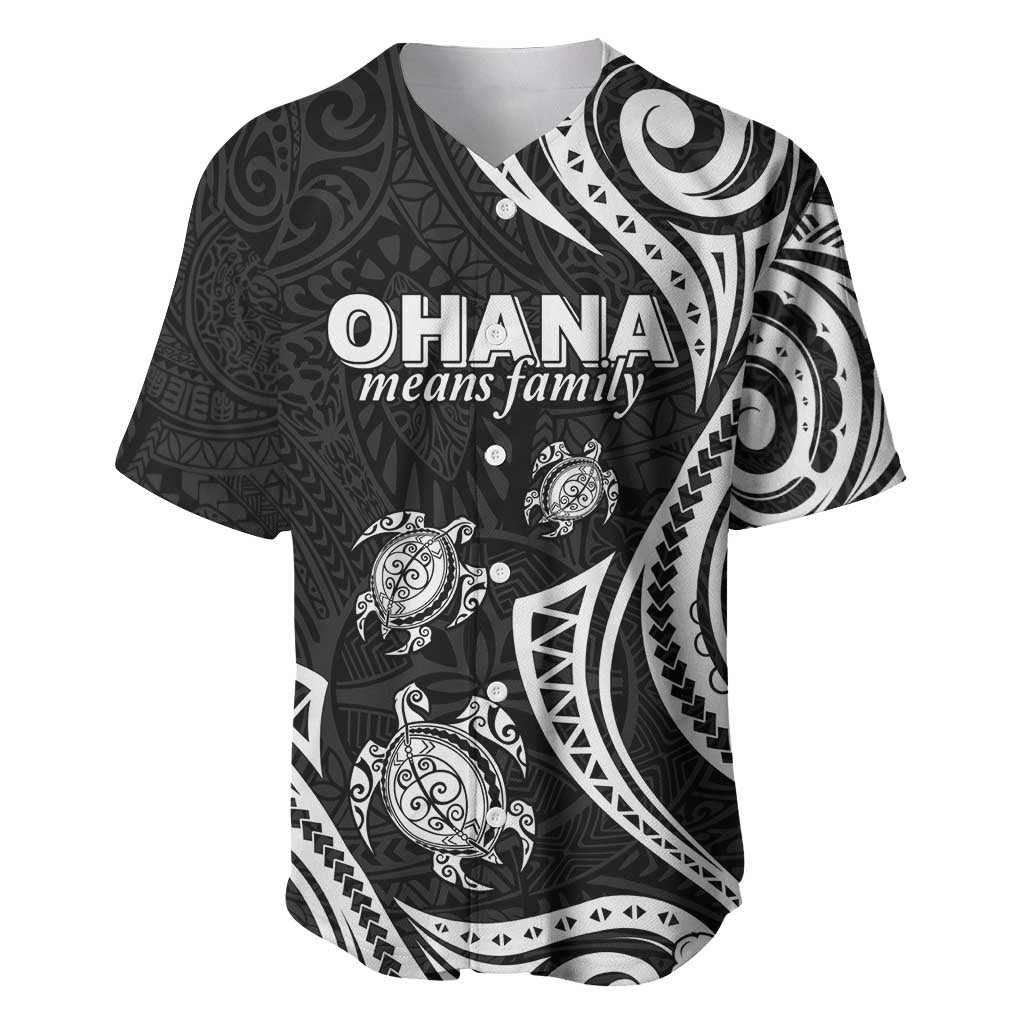 Hawaii Ohana Means Family Baseball Jersey Sea Turtle Polynesian Style LT05 Black - Polynesian Pride