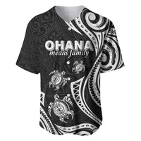 Hawaii Ohana Means Family Baseball Jersey Sea Turtle Polynesian Style LT05 Black - Polynesian Pride