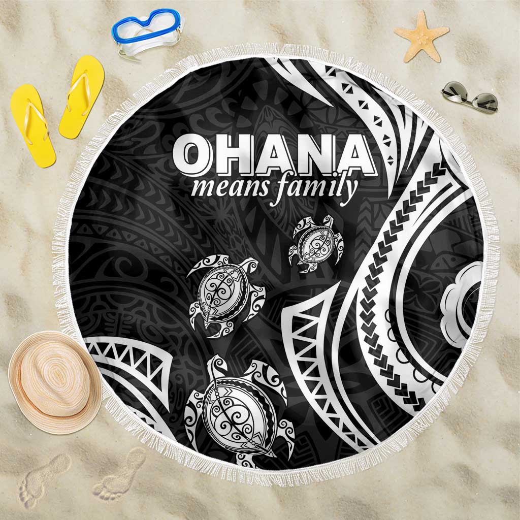 Hawaii Ohana Means Family Beach Blanket Sea Turtle Polynesian Style LT05 One Size 150cm Black - Polynesian Pride