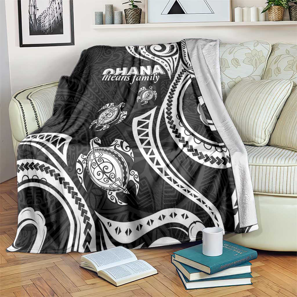 Hawaii Ohana Means Family Blanket Sea Turtle Polynesian Style LT05 Black - Polynesian Pride