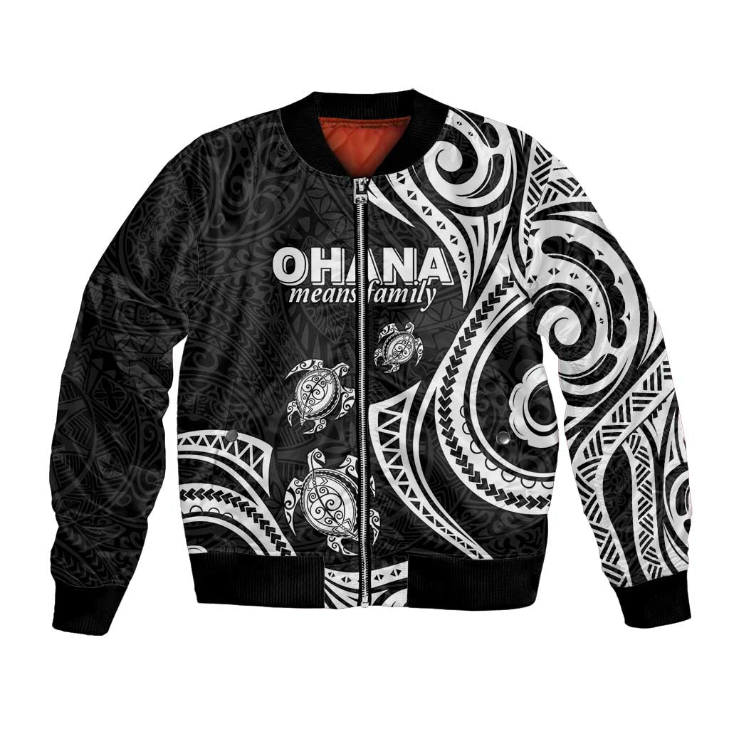 Hawaii Ohana Means Family Bomber Jacket Sea Turtle Polynesian Style LT05 Unisex Black - Polynesian Pride