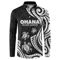 Hawaii Ohana Means Family Button Sweatshirt Sea Turtle Polynesian Style LT05 Black - Polynesian Pride
