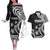 Hawaii Ohana Means Family Couples Matching Off The Shoulder Long Sleeve Dress and Hawaiian Shirt Sea Turtle Polynesian Style