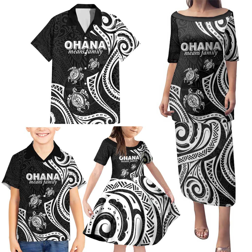 Hawaii Ohana Means Family Family Matching Puletasi and Hawaiian Shirt Sea Turtle Polynesian Style